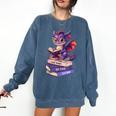 Cute Dragon Read Books Be Kind Stay Weird Book Lover Comfort Colors Sweatshirt Blue Jean