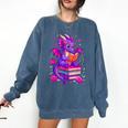 Cute Dragon Reading Books Bookworm Comfort Colors Sweatshirt Blue Jean