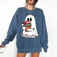 Cute Ghost Holding Books Bookish Christmas Comfort Colors Sweatshirt Blue Jean