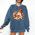 Cute Ghost Reading Book Lovers Halloween Pumpkin Women Girls Comfort Colors Sweatshirt Blue Jean Cute Ghost Reading Book Lovers Halloween Pumpkin Women Girls Comfort Colors Sweatshirt Blue Jean