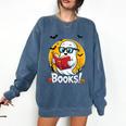 Cute Ghost Reading Book Retro Halloween Librarian Comfort Colors Sweatshirt Blue Jean Cute Ghost Reading Book Retro Halloween Librarian Comfort Colors Sweatshirt Blue Jean