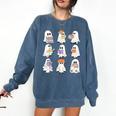 Cute Ghost Reading Books Teacher Halloween Reading Men Women Kids Comfort Colors Sweatshirt Blue Jean