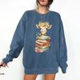 Cute Giraffe With Book Floral Bookworm Librarian Book Lover Comfort Colors Sweatshirt Blue Jean