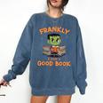 Cute Halloween Teacher Librarian Frankenstein Reading Books Comfort Colors Sweatshirt Blue Jean