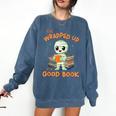 Cute Halloween Teacher Librarian Mummy Reading Books Comfort Colors Sweatshirt Blue Jean Cute Halloween Teacher Librarian Mummy Reading Books Comfort Colors Sweatshirt Blue Jean