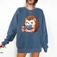 Cute Hedgehog Book Lover Readers Animal Reading Comfort Colors Sweatshirt Blue Jean
