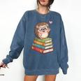 Cute Hedgehog Reading Books Animal Lover Reader Bookworm Comfort Colors Sweatshirt Blue Jean