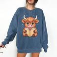 Cute Highland Cow Reading Book Comfort Colors Sweatshirt Blue Jean Cute Highland Cow Reading Book Comfort Colors Sweatshirt Blue Jean