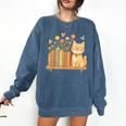 Cute Kawaii Cat Books Flowers Comfort Colors Sweatshirt Blue Jean Cute Kawaii Cat Books Flowers Comfort Colors Sweatshirt Blue Jean