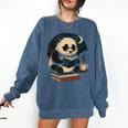 Cute Panda Reading Book Under Moon Bookworm Coffee Lover Comfort Colors Sweatshirt Blue Jean