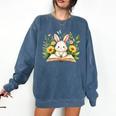 Cute Rabbit And Book Women Girls Reading Book Rabbit Lover Comfort Colors Sweatshirt Blue Jean