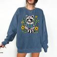 Cute Raccoon Reading Book Flowers Comfort Colors Sweatshirt Blue Jean