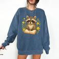 Cute Raccoon Reading Book Flowers Floral Comfort Colors Sweatshirt Blue Jean