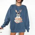 Cute Reading Bunny With Glasses Books Reader Book Bookworm Comfort Colors Sweatshirt Blue Jean