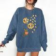 Cute Reading Cat With Kitten Dandelion Flowers Book Lover Comfort Colors Sweatshirt Blue Jean