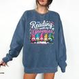 Cute Reading With My Gnomies Gnome Book Bookworm Lover Comfort Colors Sweatshirt Blue Jean