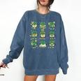 Cute Shamrock Reading Books St Patrick's Day Teacher Reading Comfort Colors Sweatshirt Blue Jean