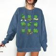 Cute Shamrock Reading St Patricks Day Teacher Book Lovers Comfort Colors Sweatshirt Blue Jean