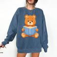 Cute Teddy Bear Reading Book Adorable For Readers Comfort Colors Sweatshirt Blue Jean
