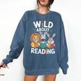 Cute Wildlife Zoo Animals For Book Reader Bookworms Comfort Colors Sweatshirt Blue Jean