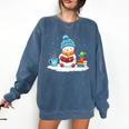 Cute Winter Cozy Snowman Reading Book Lovers Xmas Snowman Comfort Colors Sweatshirt Blue Jean