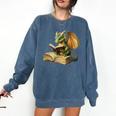 Dragon Bookworm Reading Book Graphic Comfort Colors Sweatshirt Blue Jean