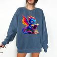 Dragon Reading a Book Bookworm Book Lover Comfort Colors Sweatshirt Blue Jean