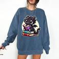Dragon Reading A Book Cute Bookworm Book Lover Comfort Colors Sweatshirt Blue Jean