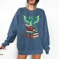 Dragon Reading Books Fantasy Lovers Mythical Creatures Comfort Colors Sweatshirt Blue Jean