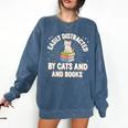 Easily Distracted By Cats & Books Tee Reader Book Worm Comfort Colors Sweatshirt Blue Jean