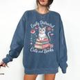 Easily Distracted By Cats And Books Reading Comfort Colors Sweatshirt Blue Jean