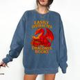 Easily Distracted By Dragons And Books Reading Comfort Colors Sweatshirt Blue Jean