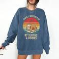 Easily Distracted By Sloths And Books Comfort Colors Sweatshirt Blue Jean