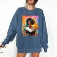 Educated Afro Girl Reading Book Lover History Month Comfort Colors Sweatshirt Blue Jean