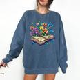 Enchanted Open Book With Blooming Flowers Comfort Colors Sweatshirt Blue Jean
