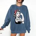 Female Librarian Rosie Riveter Book Guardian Woman Comfort Colors Sweatshirt Blue Jean