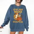 Floral Cow Reading Pun Just One More Chapter Cozy Book Lover Comfort Colors Sweatshirt Blue Jean