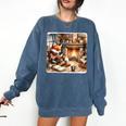 Fox Reads By Fireplace In Cabin Rustic Book Cozy Cup Tea Comfort Colors Sweatshirt Blue Jean