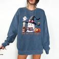 Ghost Reading Book Coquette Bow Halloween Girl Toddler Kid Premium Comfort Colors Sweatshirt Blue Jean