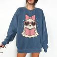 Ghost Reading Book Halloween Cat Lover Comfort Colors Sweatshirt Blue Jean