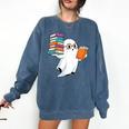 Ghost Reading Books Halloween Library Comfort Colors Sweatshirt Blue Jean