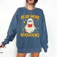 Ghost Reading Books Teacher Student Halloween Read More Book Comfort Colors Sweatshirt Blue Jean