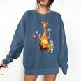 Giraffe Reading Tea Books Coffee Book Lover Graphic Comfort Colors Sweatshirt Blue Jean