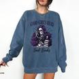 Good Girls Read Bad Books Sarcastic Skeleton Goth Skull Comfort Colors Sweatshirt Blue Jean