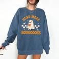 Groovy Halloween Teacher Spooky Read More Book Women Girl Comfort Colors Sweatshirt Blue Jean