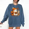 Halloween Ghost Reading Book Lovers Coffee Girl Women Comfort Colors Sweatshirt Blue Jean