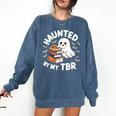 Haunted By My TBR Cute Ghost Book Reading Teacher Halloween Comfort Colors Sweatshirt Blue Jean Haunted By My TBR Cute Ghost Book Reading Teacher Halloween Comfort Colors Sweatshirt Blue Jean