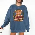 Highland Cow Reading Book Graphic Cow With Book Floral Comfort Colors Sweatshirt Blue Jean Highland Cow Reading Book Graphic Cow With Book Floral Comfort Colors Sweatshirt Blue Jean