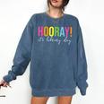 Hooray It's Library Day Teacher Reader Books Back To School Comfort Colors Sweatshirt Blue Jean