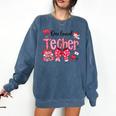 HUGvyn One Loved Teacher Valentine Book Heart Reading Bow Comfort Colors Sweatshirt Blue Jean HUGvyn One Loved Teacher Valentine Book Heart Reading Bow Comfort Colors Sweatshirt Blue Jean